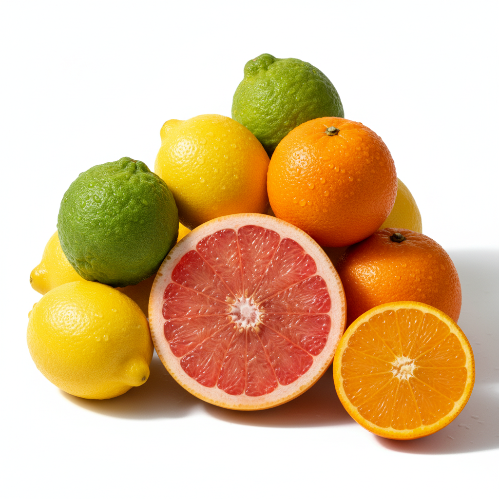 Fresh citrus fruits including lemons, oranges, and grapefruit